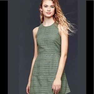 Eyelet fit and flare sleeveless dress cool olive
